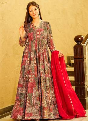 Multicolor heavy digital printed heavy rayon anarkali suits 1