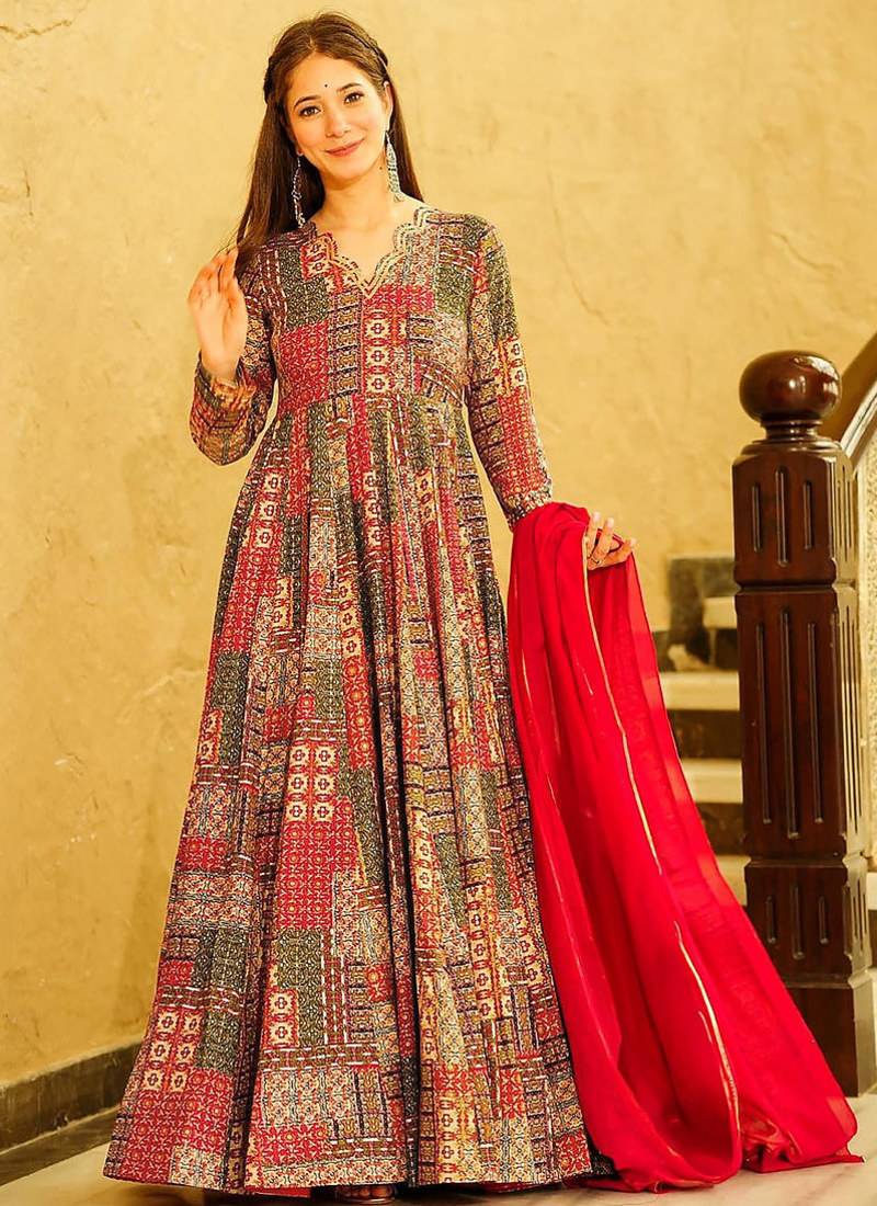 Multicolor heavy digital printed heavy rayon anarkali suits