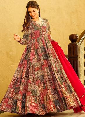 Multicolor heavy digital printed heavy rayon anarkali suits 2