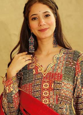 Multicolor heavy digital printed heavy rayon anarkali suits 4