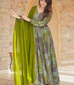 Green heavy digital printed heavy rayon anarkali suits
