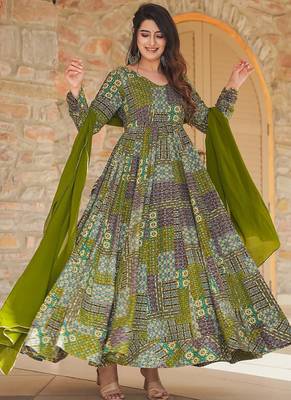 Green heavy digital printed heavy rayon anarkali suits 2