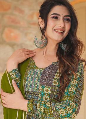 Green heavy digital printed heavy rayon anarkali suits 3