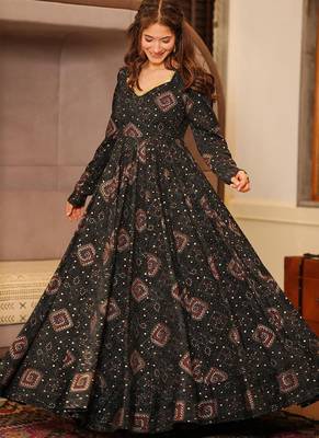 Black heavy digital printed heavy rayon anarkali suits 1