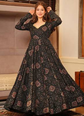 Black heavy digital printed heavy rayon anarkali suits 2
