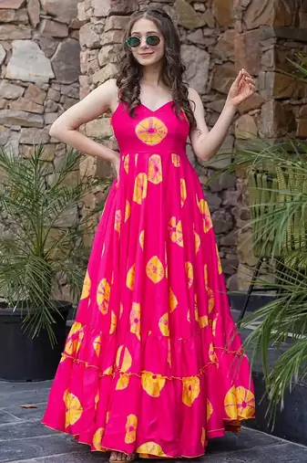 Pink heavy digital printed heavy rayon gown style