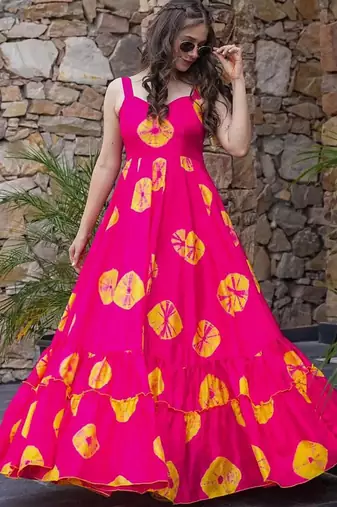 Pink heavy digital printed heavy rayon gown style