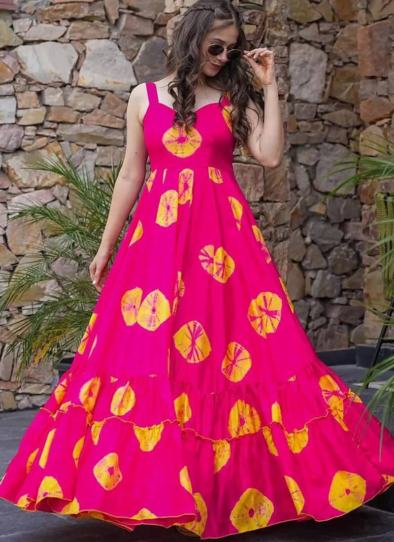 Pink heavy digital printed heavy rayon gown style
