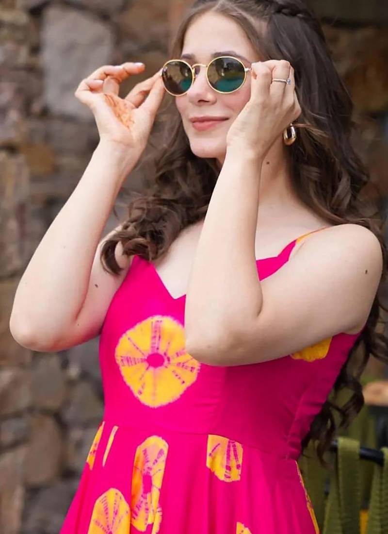 Pink heavy digital printed heavy rayon gown style