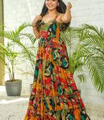 Multicolor heavy digital printed heavy rayon gown style