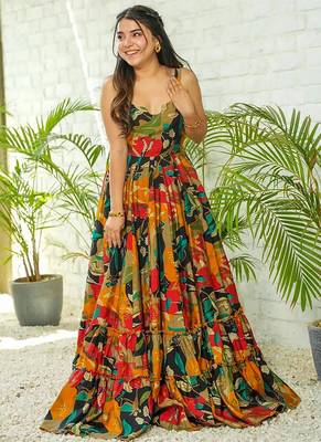 Multicolor heavy digital printed heavy rayon gown style 3