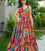 Multicolor heavy digital printed heavy rayon gown style