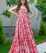 Baby pink heavy digital printed heavy rayon gown style