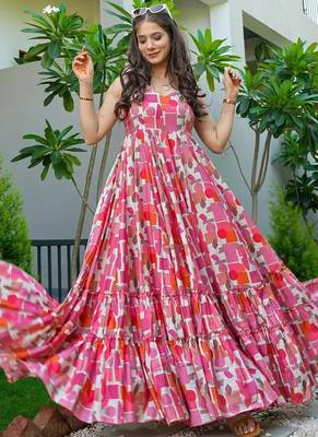 Baby pink heavy digital printed heavy rayon gown style 2