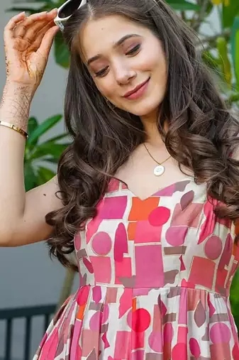 Baby pink heavy digital printed heavy rayon gown style