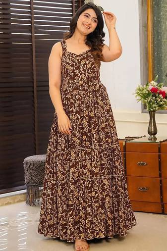 Brown heavy digital printed heavy rayon gown style
