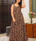 Brown heavy digital printed heavy rayon gown style