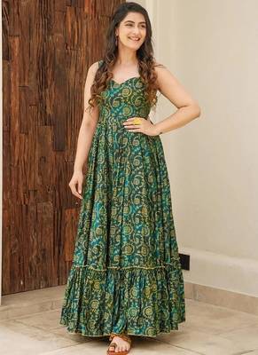Green heavy digital printed heavy rayon gown style 1