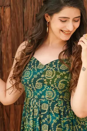 Green heavy digital printed heavy rayon gown style
