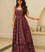 Purple heavy digital printed heavy rayon gown style