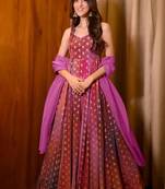 Rani-pink digital print heavy airtex chinon anarkali suits