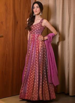 Rani-pink digital print heavy airtex chinon anarkali suits 3