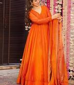 Orange digital print heavy airtex chinon anarkali suits