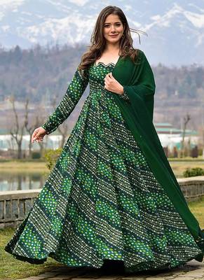 Green digital print heavy rayon anarkali suits 1