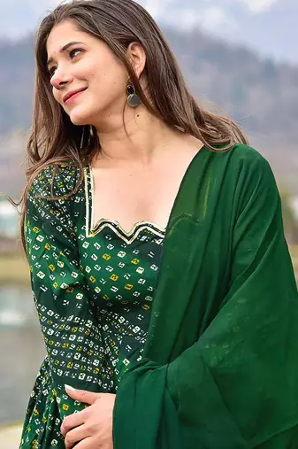 Green digital print heavy rayon anarkali suits