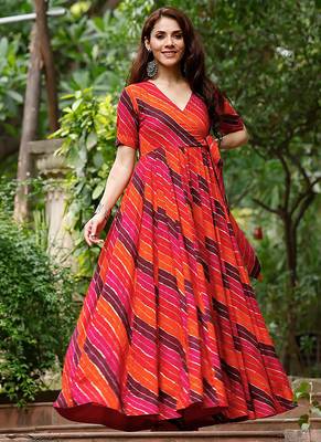 Orange-rani digital print heavy rayon anarkali suits 1