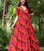 Orange-rani digital print heavy rayon anarkali suits