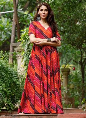 Orange-rani digital print heavy rayon anarkali suits 2