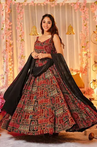 Multicolor digital print heavy rayon anarkali suits