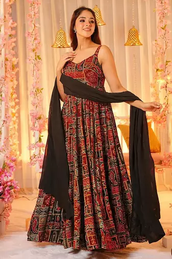 Multicolor digital print heavy rayon anarkali suits