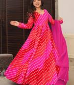 Red pink digital print heavy rayon anarkali suits