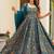 Teal blue heavy digital printed silk gown style