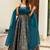 Teal blue heavy digital printed silk gown style