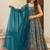Teal blue heavy digital printed silk gown style
