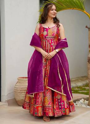 Pink heavy digital printed silk gown style 4