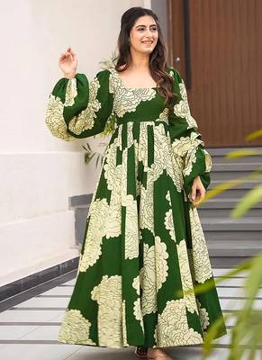 Green heavy digital printed heavy rayon  gown style 1