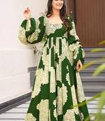 Green heavy digital printed heavy rayon  gown style