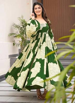 Green heavy digital printed heavy rayon  gown style 2