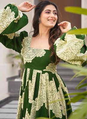 Green heavy digital printed heavy rayon  gown style 4