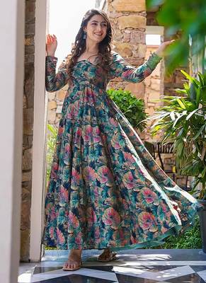 Multicolor heavy digital printed heavy rayon  gown style 1