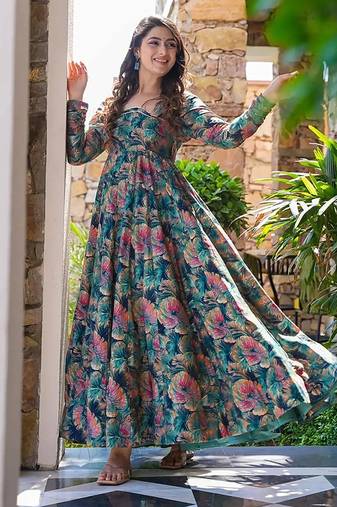 Multicolor heavy digital printed heavy rayon  gown style