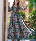 Multicolor heavy digital printed heavy rayon  gown style