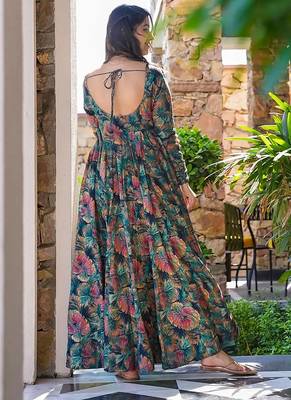 Multicolor heavy digital printed heavy rayon  gown style 2