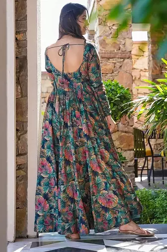 Multicolor heavy digital printed heavy rayon  gown style