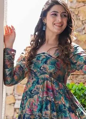 Multicolor heavy digital printed heavy rayon  gown style 4