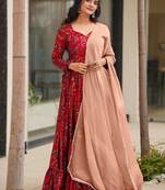 Red heavy digital printed heavy rayon  gown style